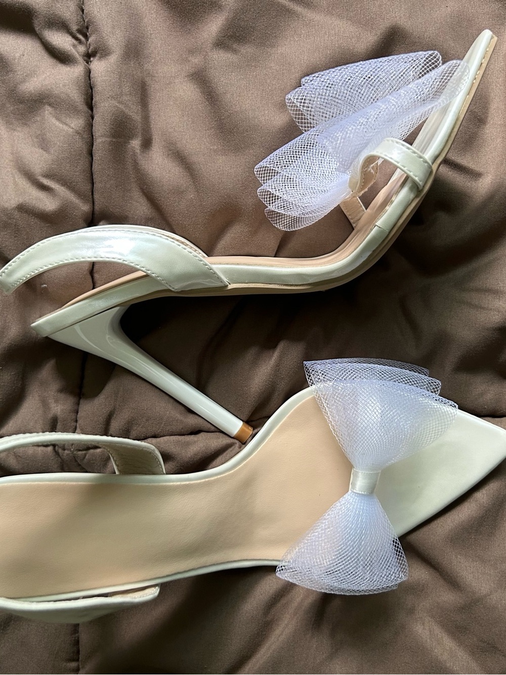 Ivory Bow-Accent High Heel Sandals
